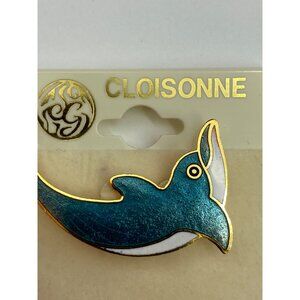 Cloisonné Dolphin Pin Brooch With Gold Details & Blue Enamel Finish J0253